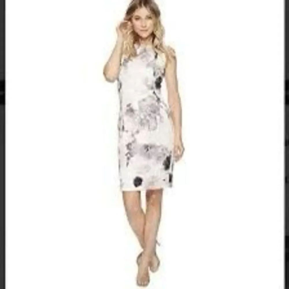 Calvin Klein Women's Size 8 Sleeveless Sheath Dress Neutral Floral Print Career